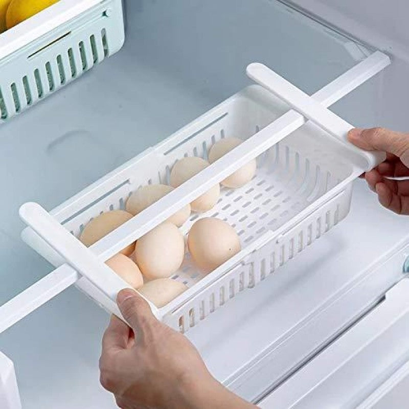 Adjustable Fridge Storage Basket Expandable Fridge Storage Rack Plastic Fridge Space Saver Food Organizer Tray Refrigerator Pull out Drawers