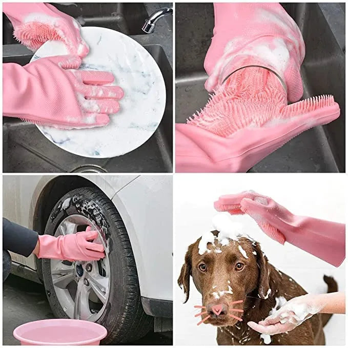 Silicon Washing Gloves High Quality Big Size - Household Accessory Designed For Cleaning And Washing (Random Colours)