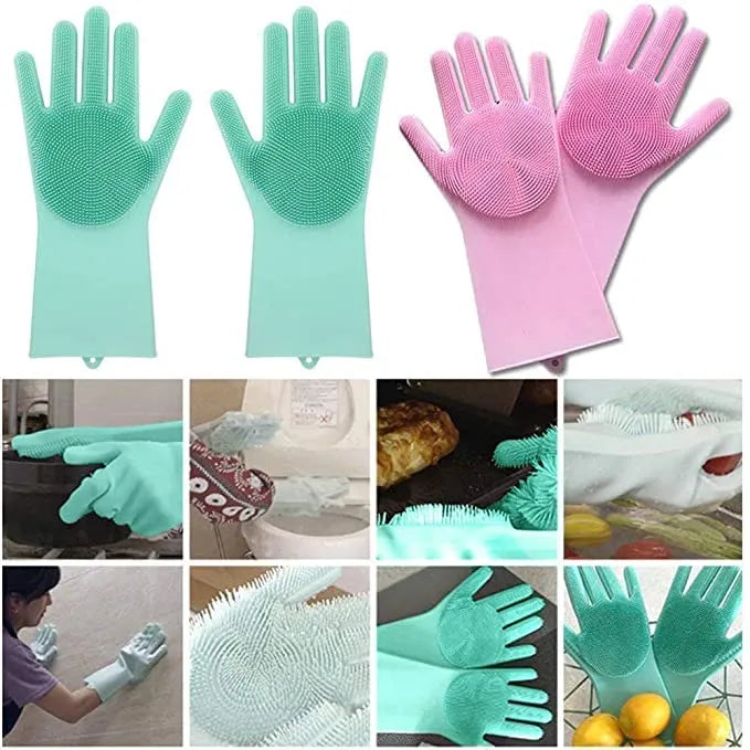 Silicon Washing Gloves High Quality Big Size - Household Accessory Designed For Cleaning And Washing (Random Colours)