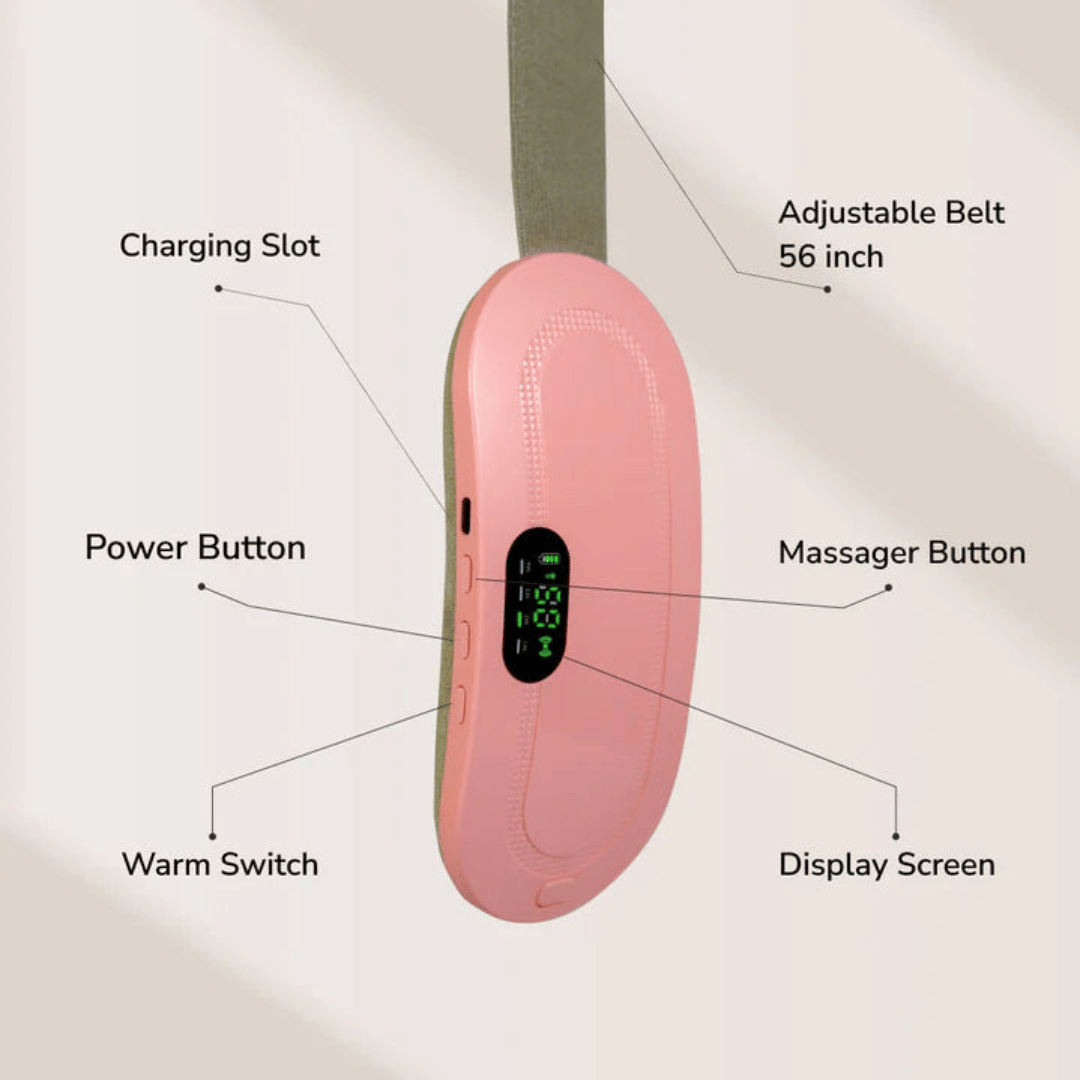 Digital Menstrual Cramp Relief Heating Belt with Vibration | 3 Heat Levels & 4 Massage Modes