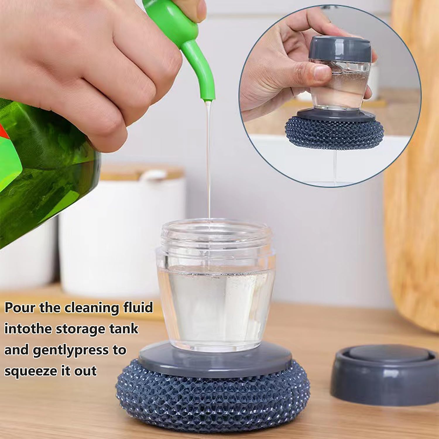 Steel Wire Scrubber with Liquid Soap Dispenser – Kitchen Cleaning Brush