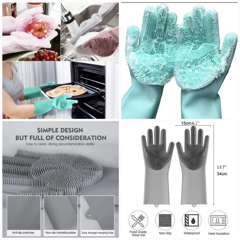 Silicon Washing Gloves High Quality Big Size - Household Accessory Designed For Cleaning And Washing (Random Colours)