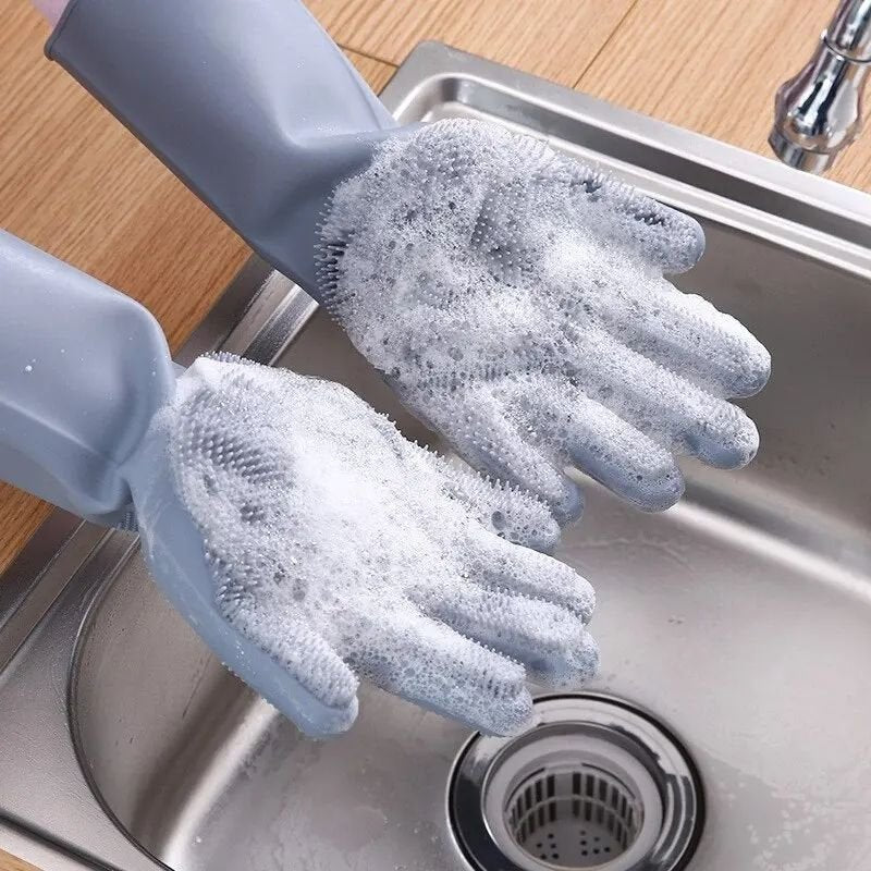 Silicon Washing Gloves High Quality Big Size - Household Accessory Designed For Cleaning And Washing (Random Colours)