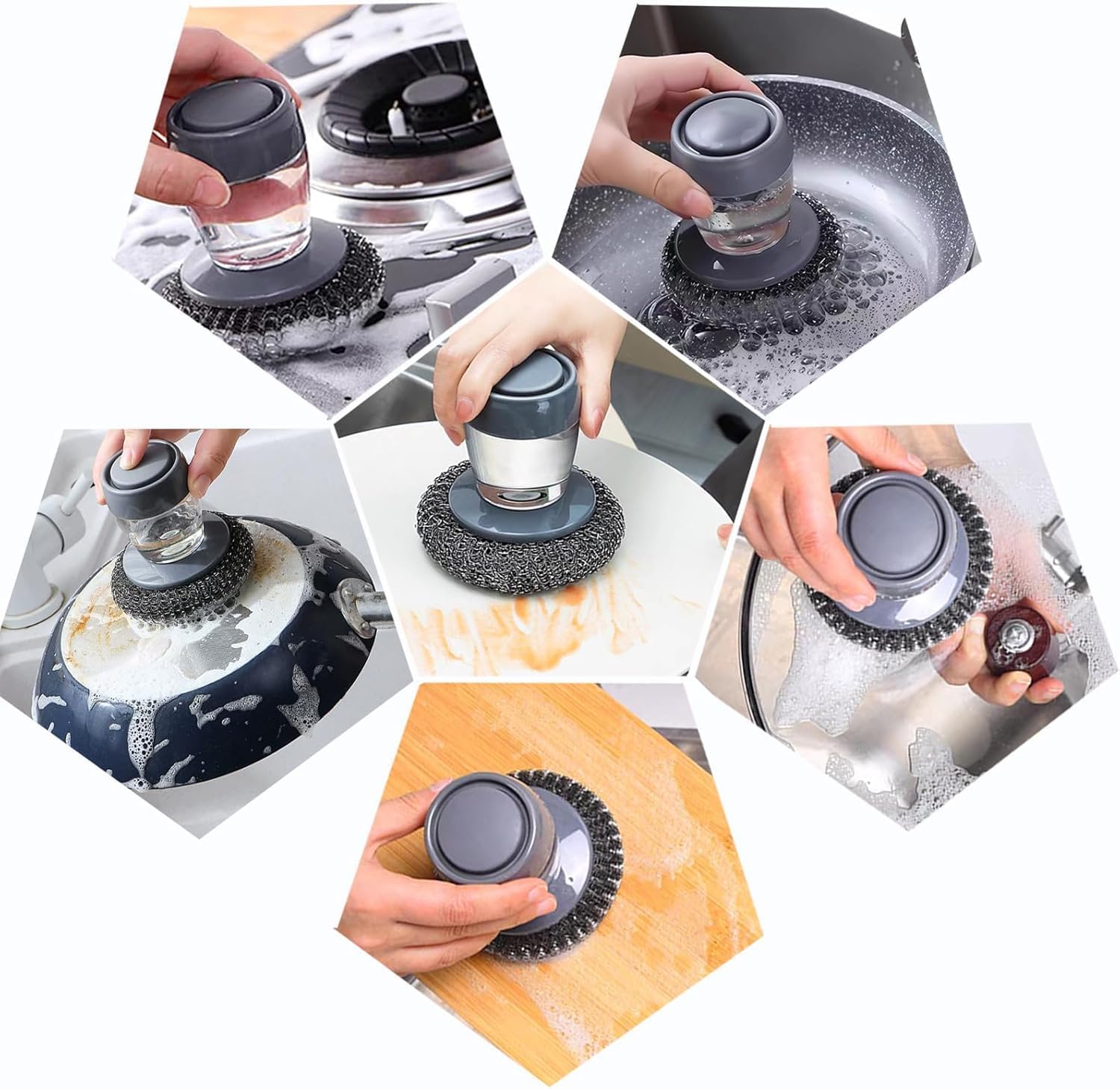 Steel Wire Scrubber with Liquid Soap Dispenser – Kitchen Cleaning Brush