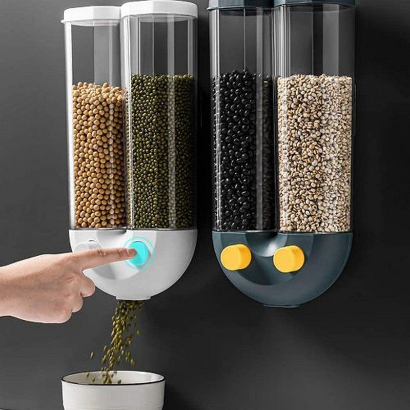 Wall-mounted Food Storage | Cereals Dispenser Press Grain Storage Tank Multi Color Push Buttons