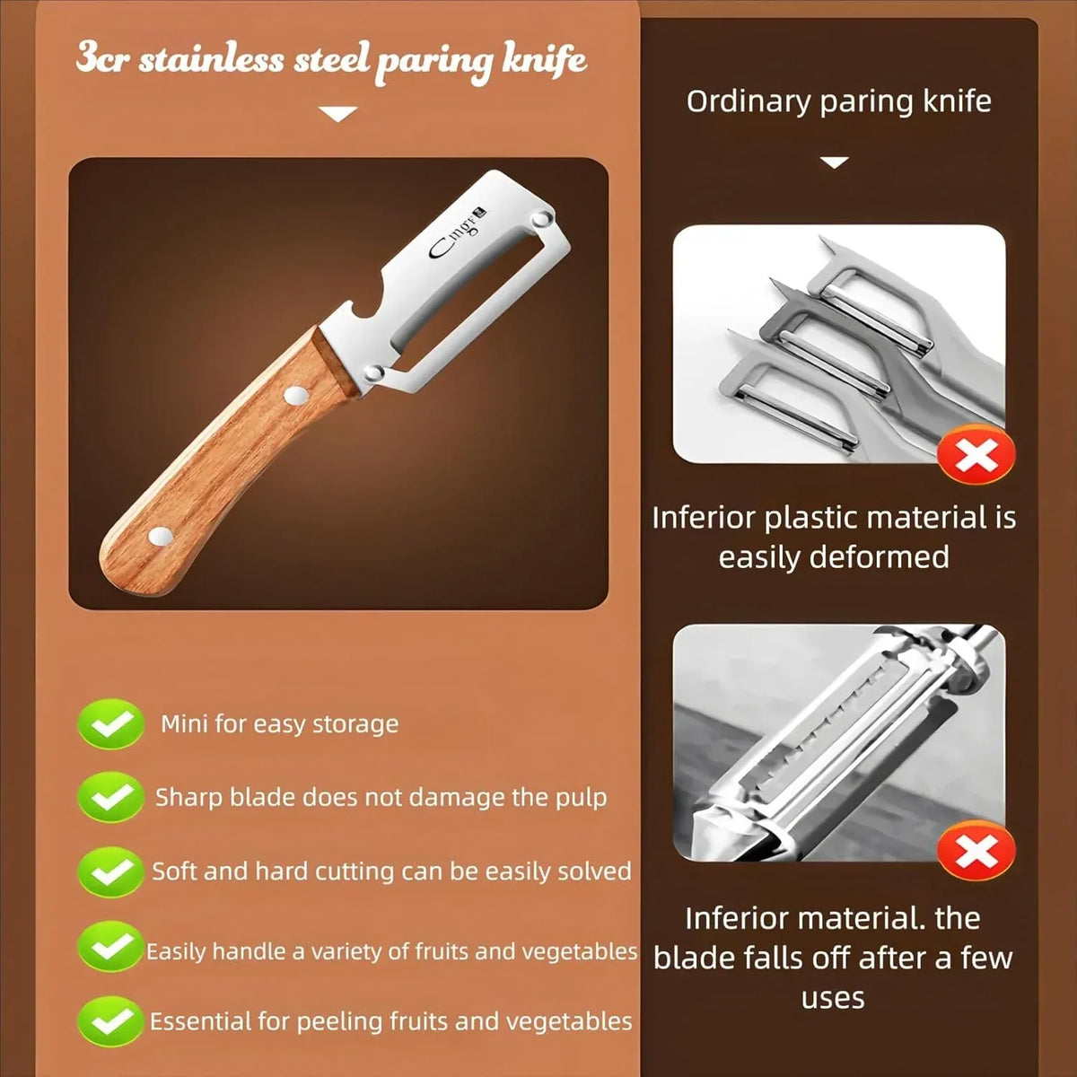 Premium Stainless Steel Peeler With Wooden Handle For Peeling And Slicing Fruits And Vegetables | Durable And Smooth Operation